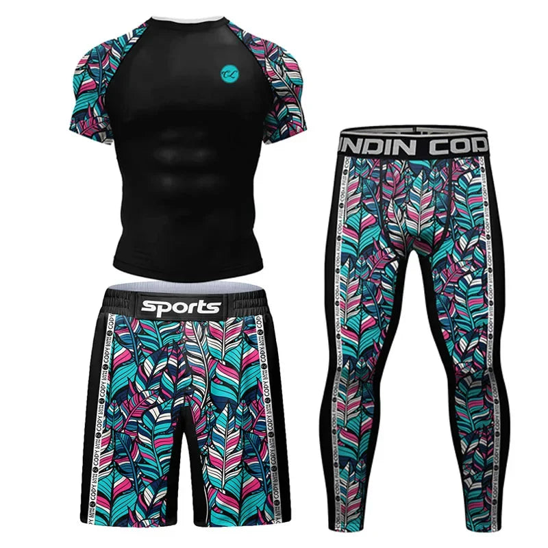 tribal land Jiu Jitsu MMA T-Shirt +Pants Set Rashguard